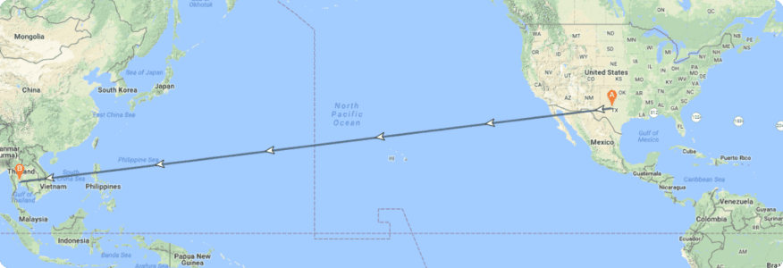 Map of Texas To Thailand