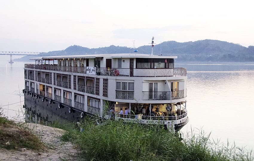 Large cruise ship on a long river in Myanmar